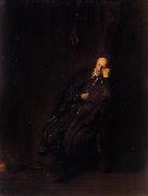 An old man asleep at the Hearth (mk33) Rembrandt